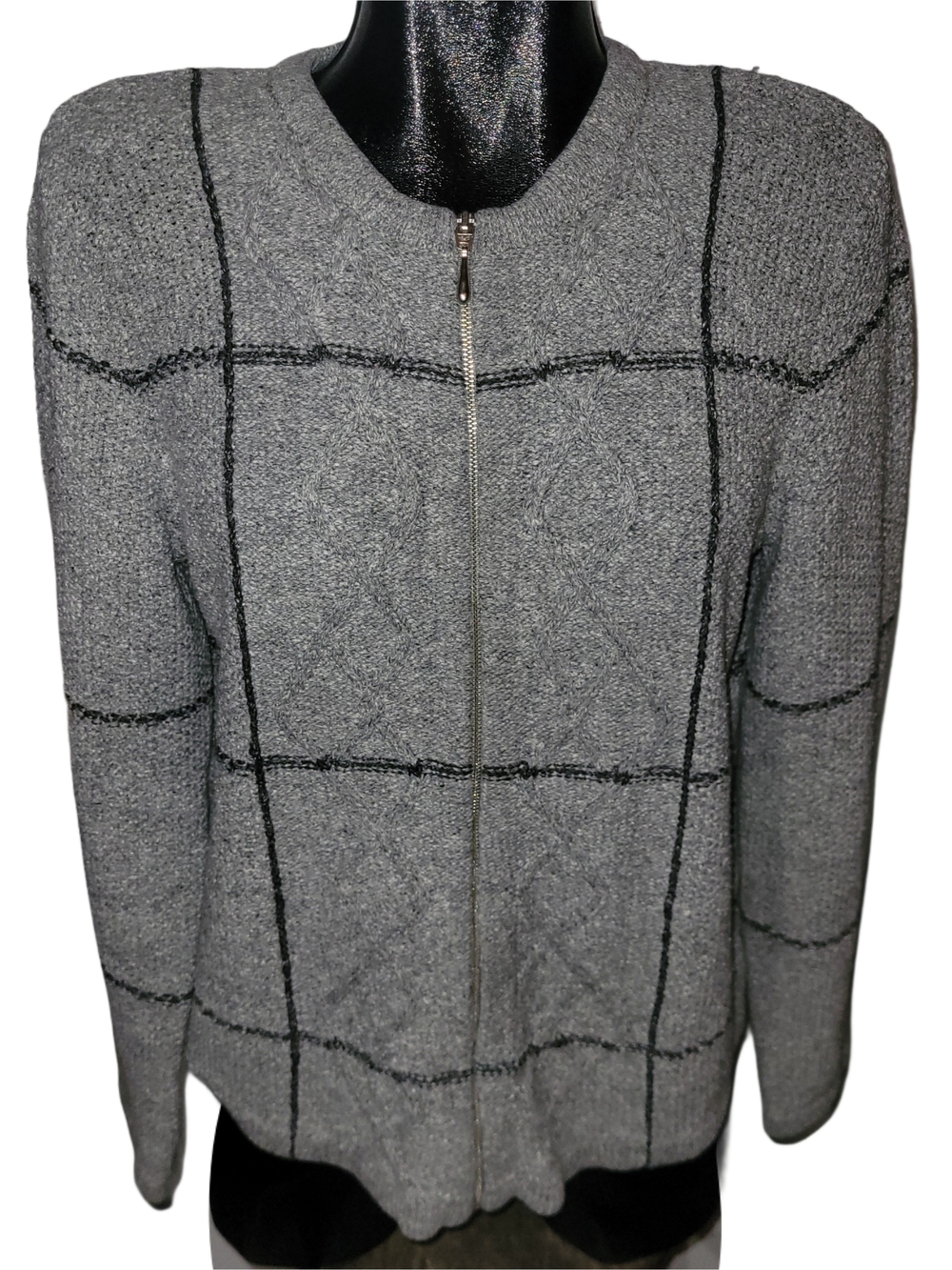 Vintage 90's Northern Reflections Grey Zip-Front Knit Sweater Size M